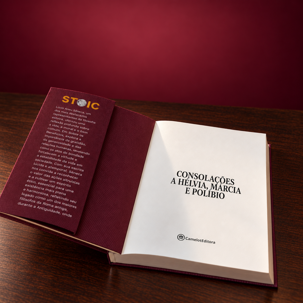 Livro Consolações a Hélvia, Márcia e Políbio aberto